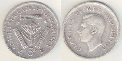 1938 South Africa silver Threepence A003207